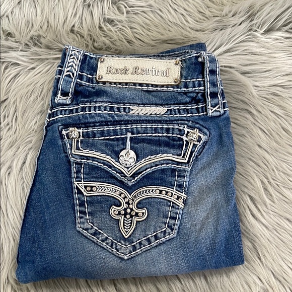 Rock Revival Denim - Rock Revival Blue Boot Cut Jeans with Ornate Embellishments